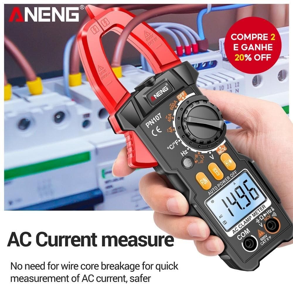 Alicate Amperímetro Digital ANENG PN107 True RMS Multímetro Temperatura AC