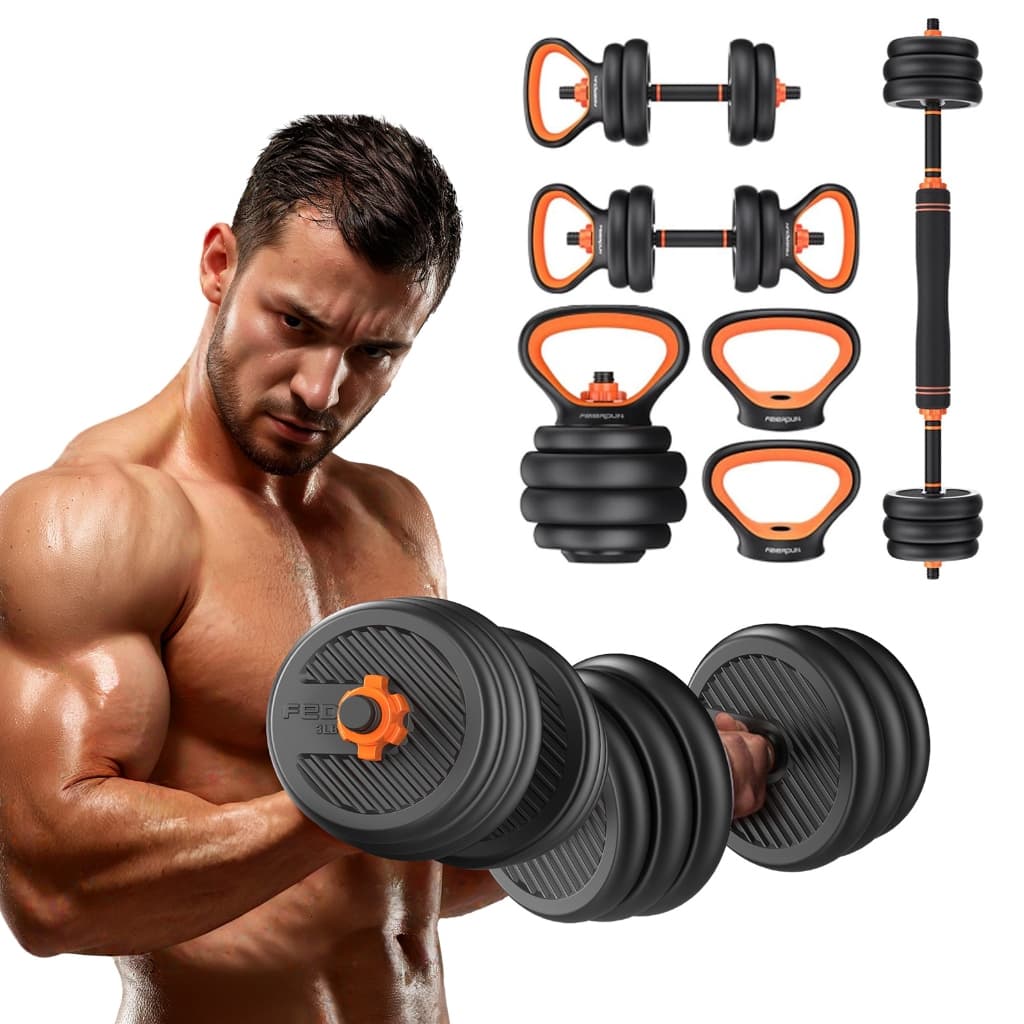 Halteres Ajustáveis 20kg 5 em 1 Kit Completo Emborrachado Antiderrapante Treino em Casa Sem Academia