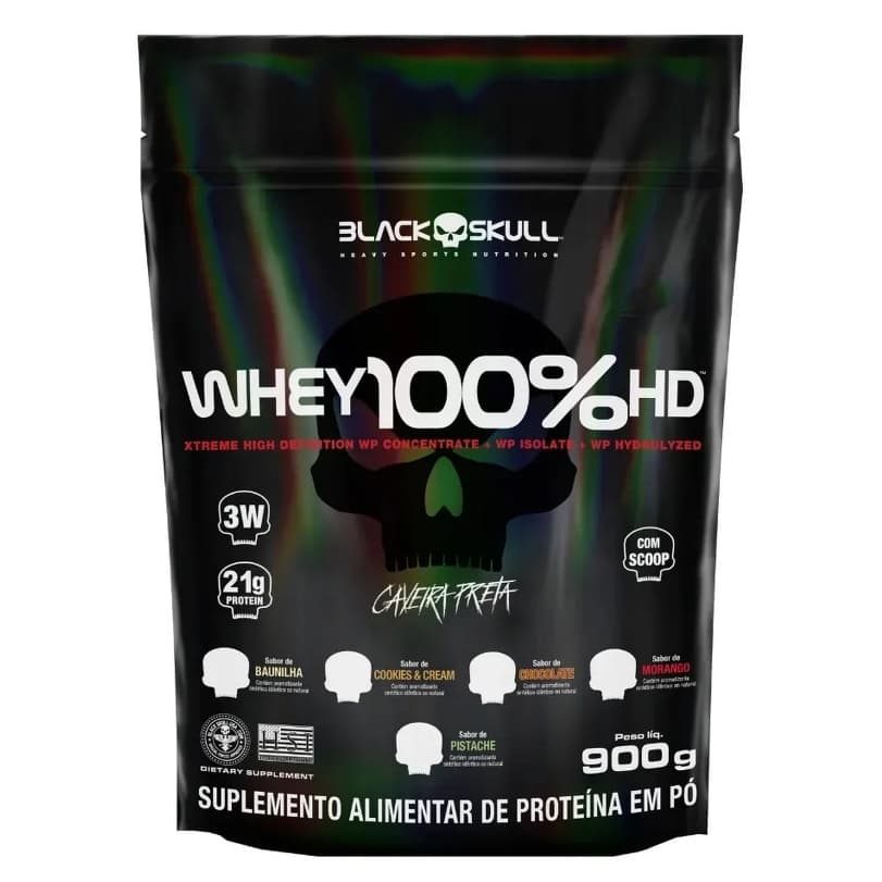 Whey Protein Black Skull 100% HD 900g | Suplemento | Academia | Massa Muscular