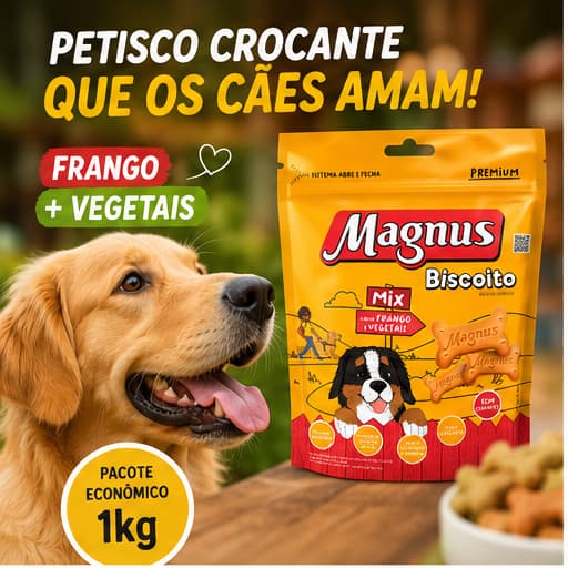 Magnus Mix Biscoito para Cachorro 1kg Petisco para Cães Snack Crocante