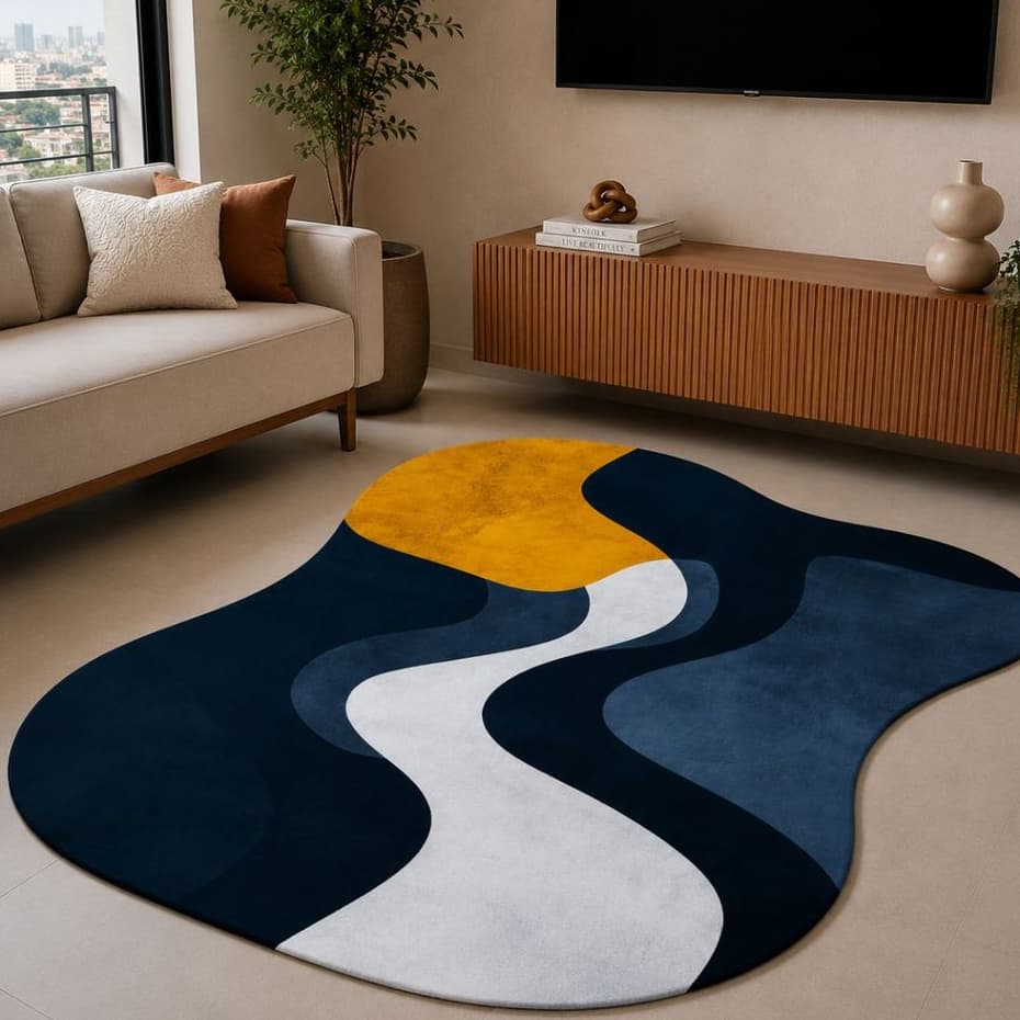 Tapete Orgânico Decorativo 117x67cm Antiderrapante para Sala e Quarto 007