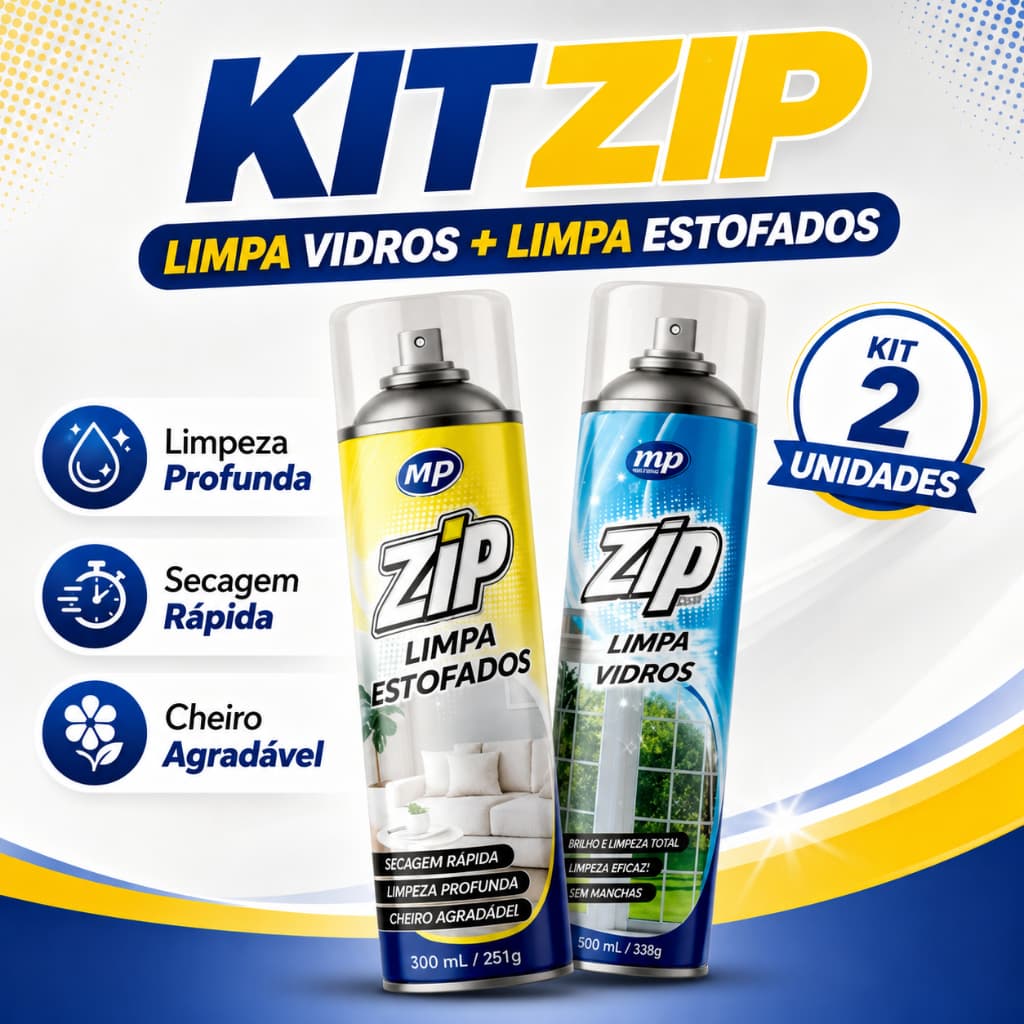 Kit Limpa Vidros Zip 400ml Limpa Estofados 300ml Espuma Seca Sofá Carro Espelho