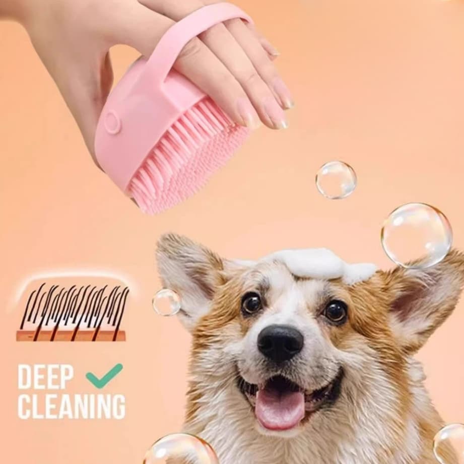 Esponja Para Banho Silicone Pet Cães Gato com Dispenser Massageador Escova Sabonete Liquido Infantil