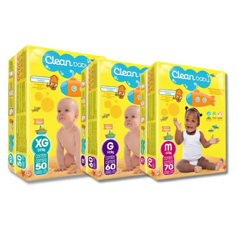 Fralda Infantil Pacotão Clean Baby M70 G60 XG50 XXG40