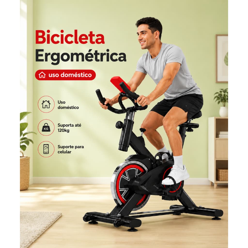 Bicicleta Ergométrica Spinning Residencial Ajustável até 120kg – Prática e Compacta