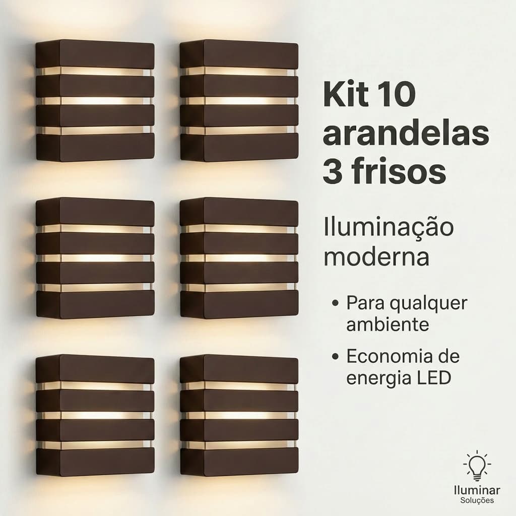 10 Un Arandela Luminária 3 Frisos 3 Focos + lâmpada Led G9 5w Para decoração Piscinas Muros Paredes
