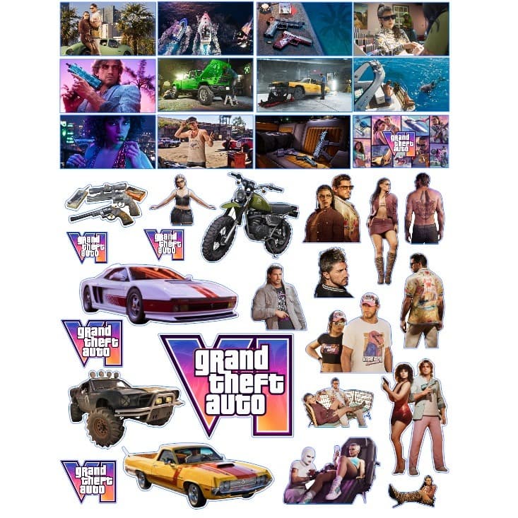 Cartela de Adesivos GTA 6 Premium Vinil Resistente à Água Notebook Carro Pc Capacete PS5 Xbox Gamer