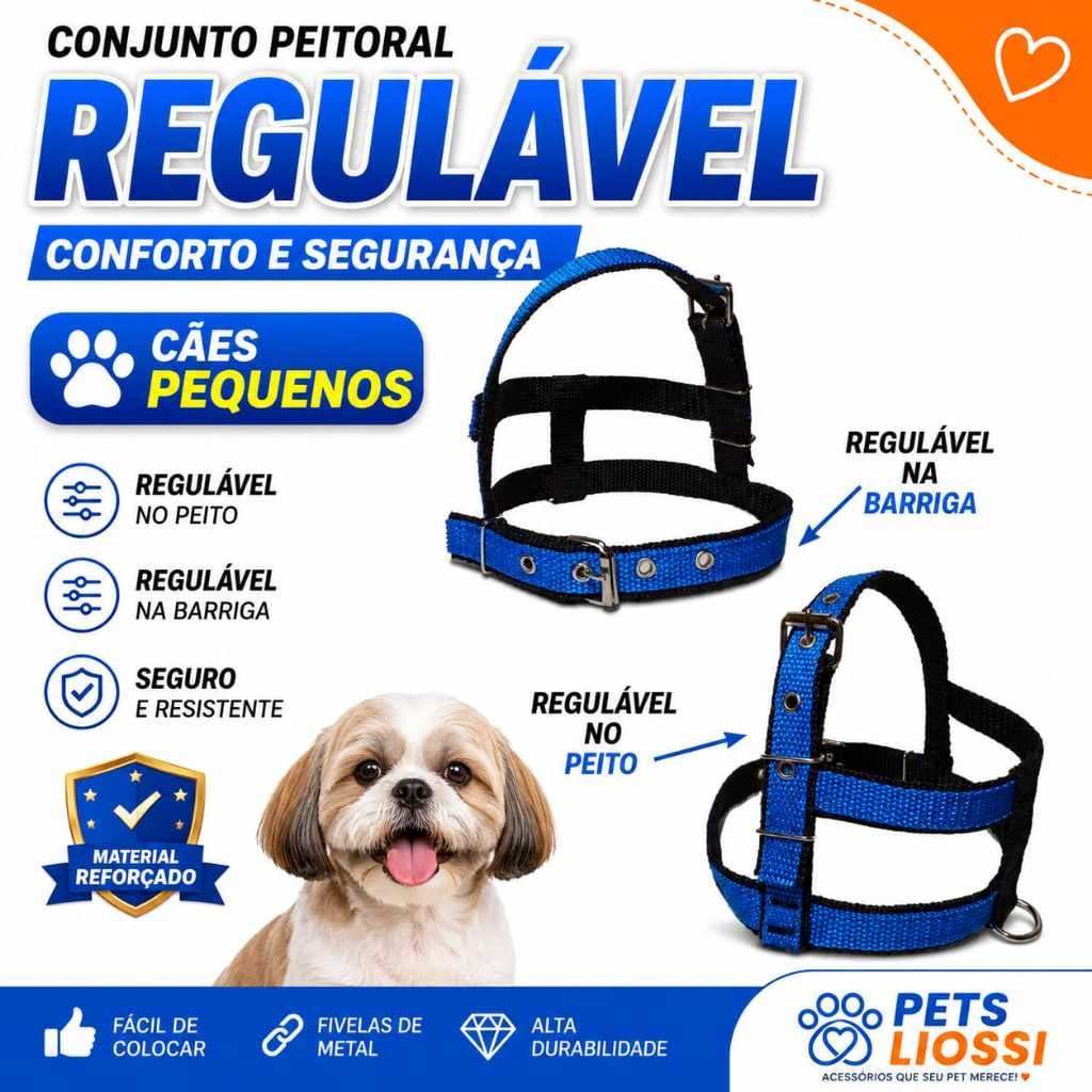 COLEIRA  PEITORAL+GUIA 2 REGULAGEM PEITO E BARRIGA CÃES CACHORRO PORTE PEQUENO/MEDIO DIRETO DE FABRICA