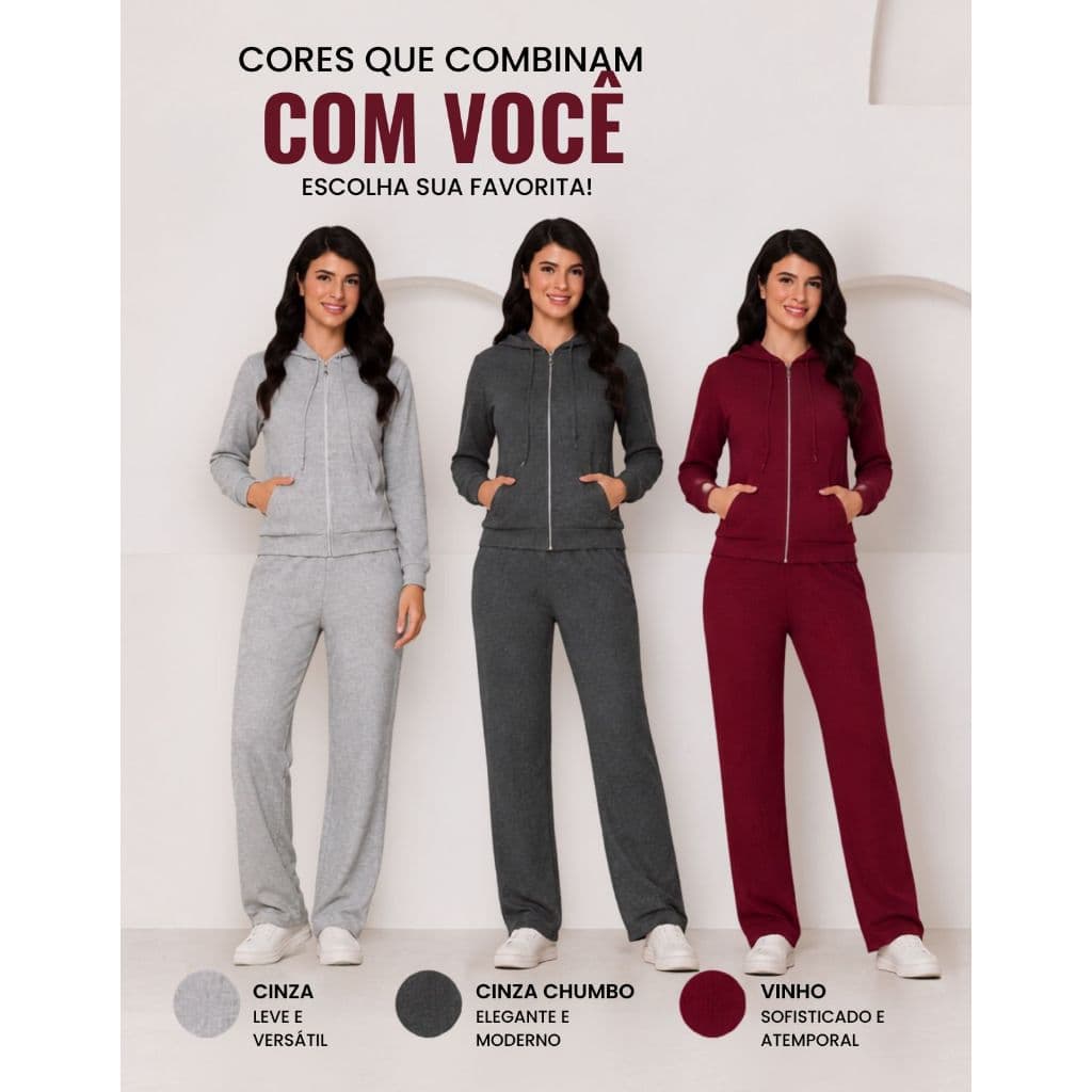 Conjunto Feminino Moletinho Inverno Blusa Frio Calça Conjunto Moletom Leve 2 Peças M ao GG