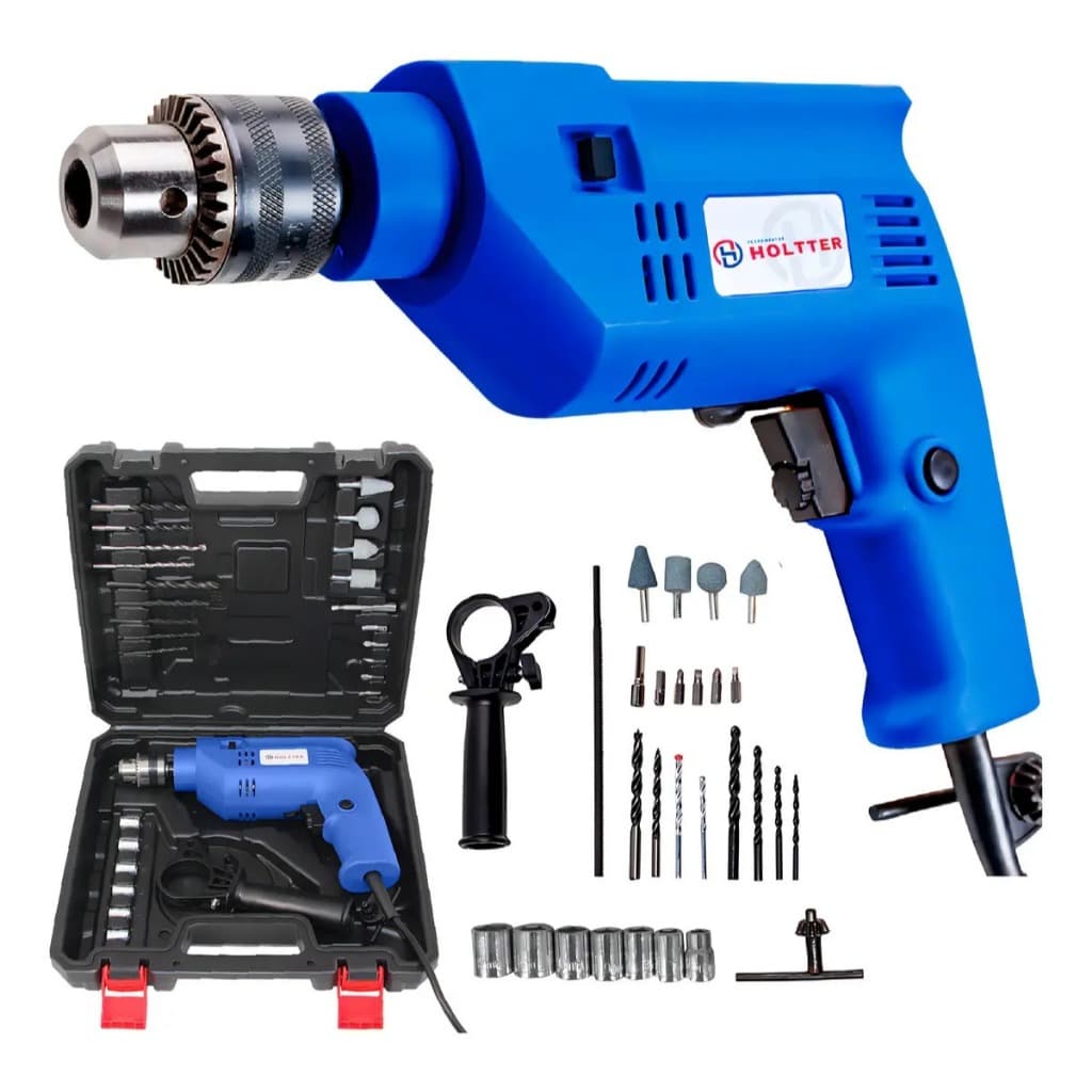 Furadeira Parafusadeira Impacto Holtter 750w Com Maleta Reversível Azul 110v