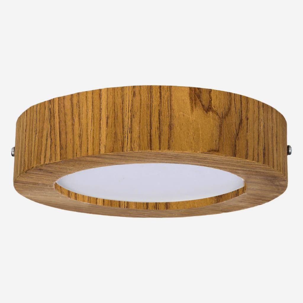 Plafon LED de teto de Madeira Redondo Sobrepor  Luminária Moderna Sala Quarto Freijó