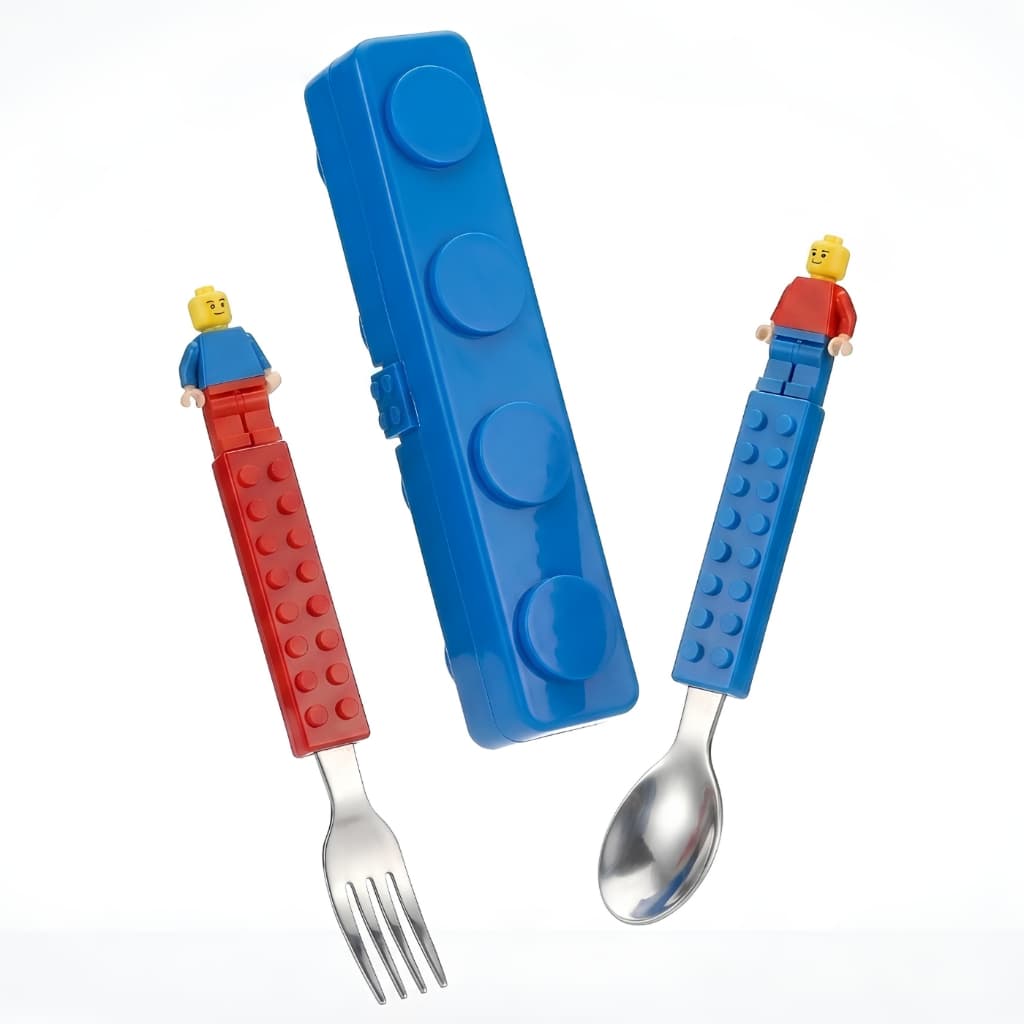 kit talheres infantil, colher e garfo, lego, bloco de montar, estojo, Hermético