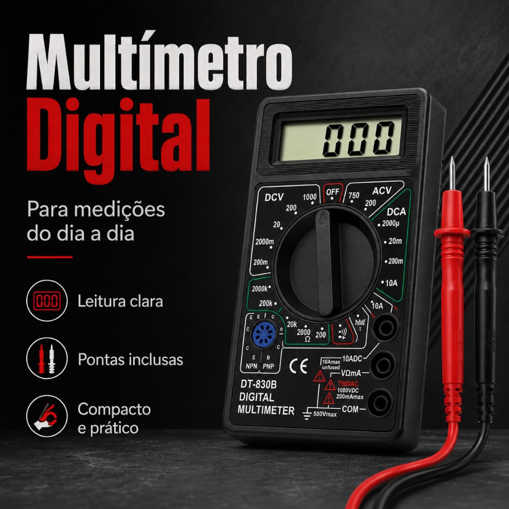 Multímetro Digital Portátil para Teste de Voltagem Corrente Resistência