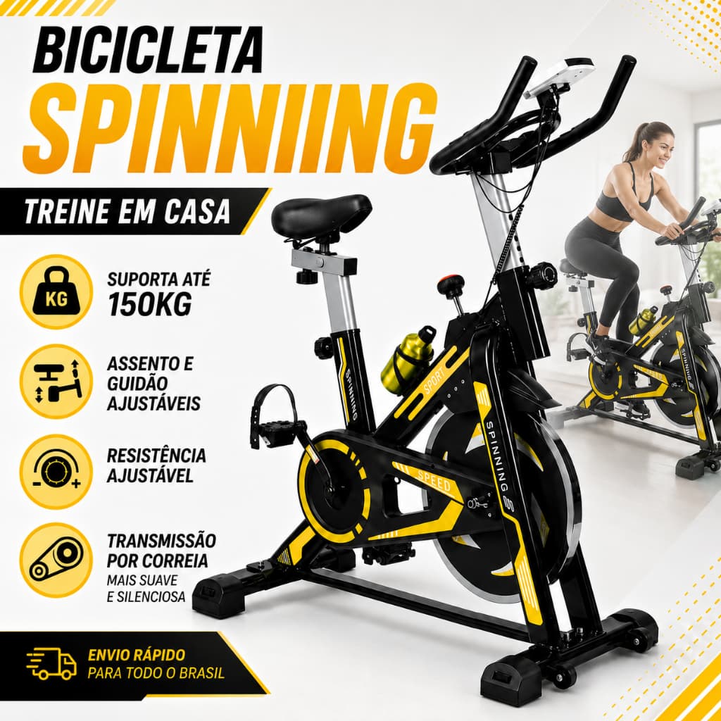 Bicicleta Spinning Ergométrica Exercício Profissional Monitor suporta até 150kg