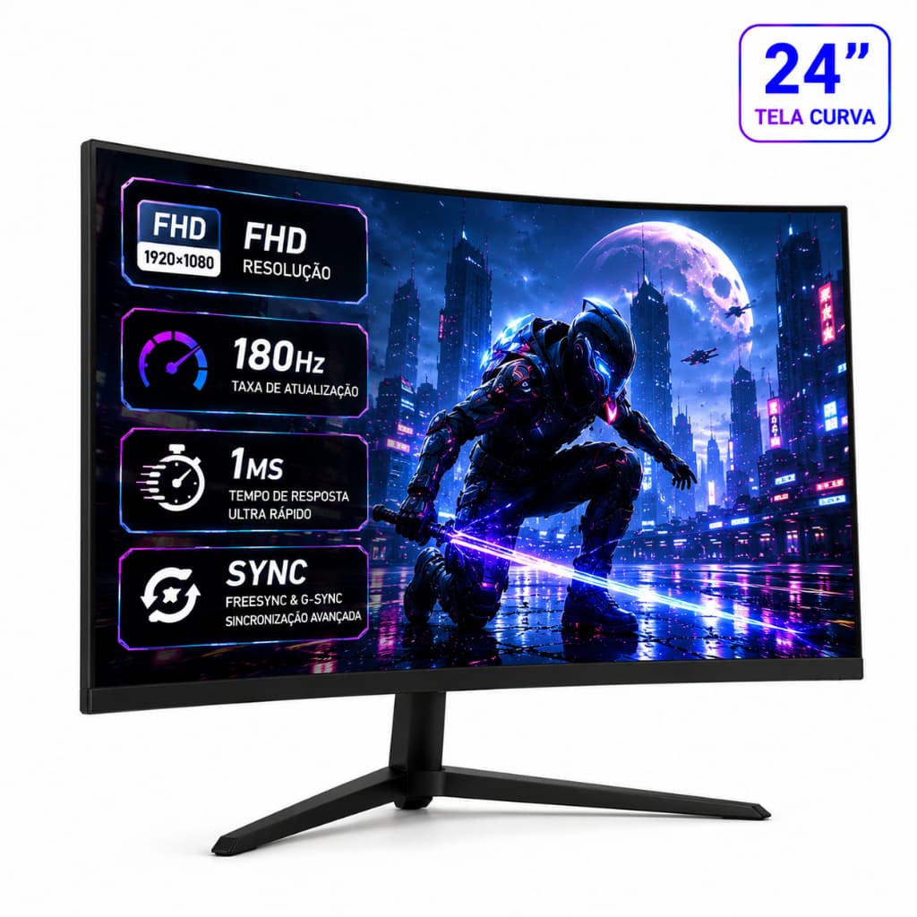 Monitor gamer curva 180HZ LED FULL HD  24 Pol IPS  FHD  1ms HDMI/VGA Monitor de jogos e entretenimento
