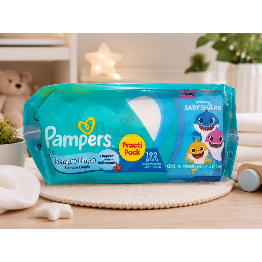 Pampers Practi Pack 192 Lenços Umedecidos Baby Shark 4x48