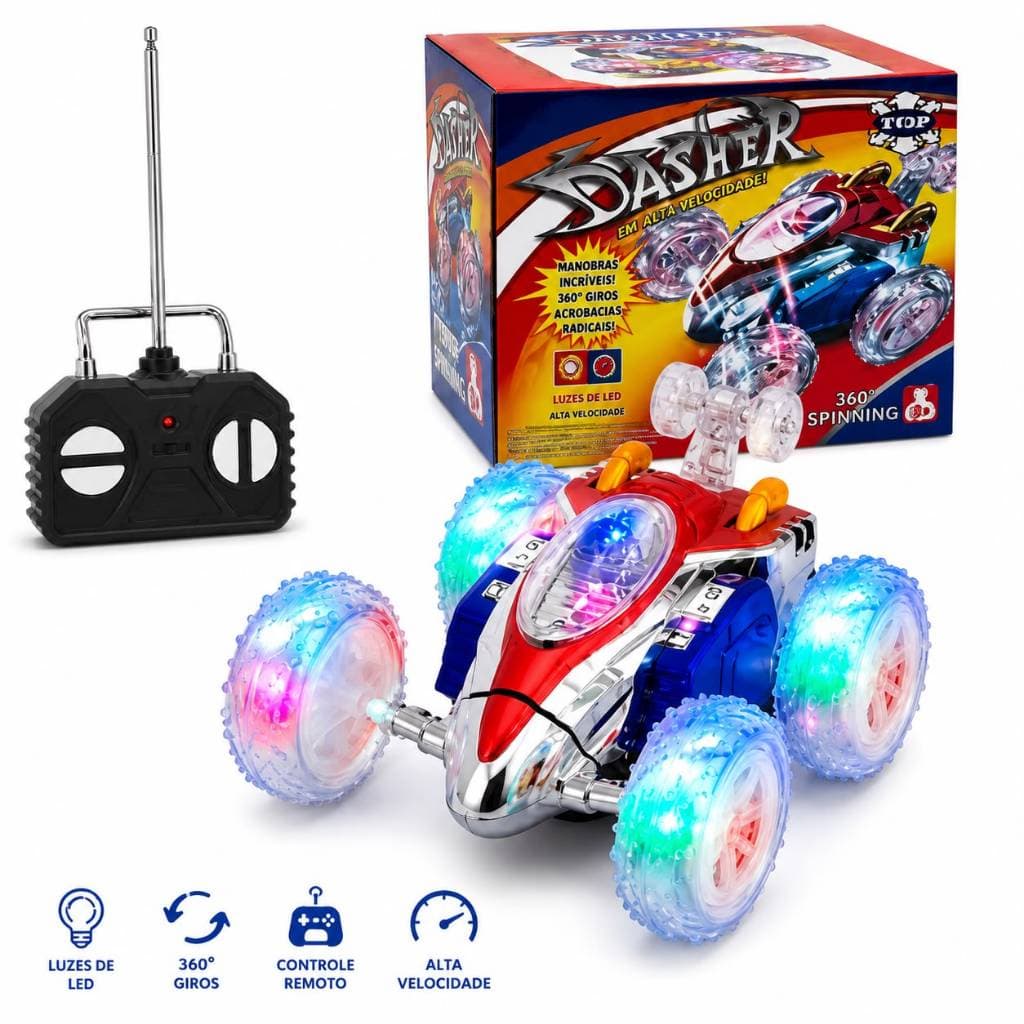 Carrinho Controle Remoto Dasher 360° Giro Brinquedo Completo Com Luzes LED Infantil