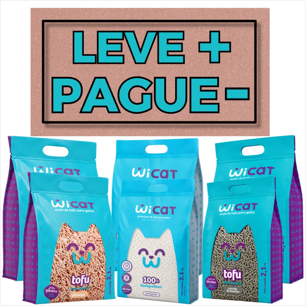 Kit Areia Sanitária Biodegradável de Tofu WiCat 2,1kg Neutro Pêssego Carvão De Bambu Leve + Pague -