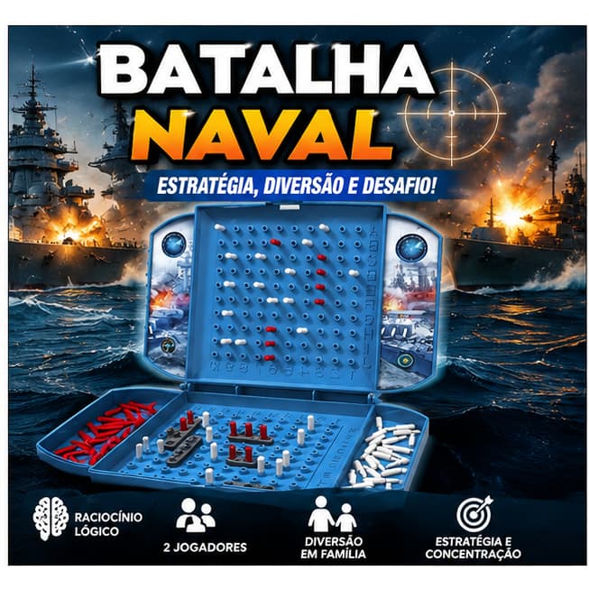 Jogo Batalha Naval Tabuleiro Estratégia Educativo Brinquedo Família 2 Jogadores 15x11cm ⭐
