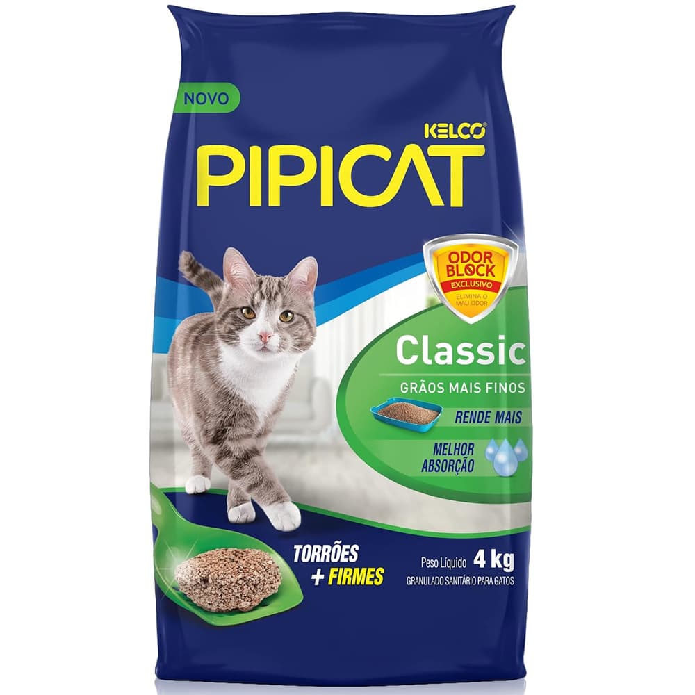 Areia Sanitária Higiênica para gatos Kelco Pipicat Classic 4kg