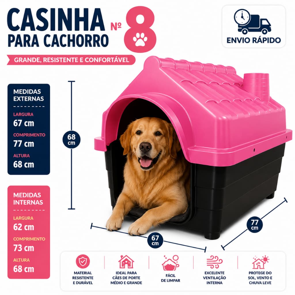Casinha Plástica Desmontável Cachorros Cães Grande Porte N 8