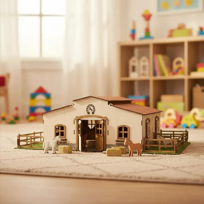 Mini Estábulo Em MDF Adesivado Fazenda Infantil Brinquedo Educativo MDF Criativa