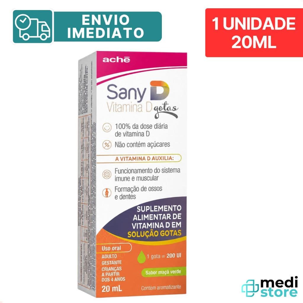Suplemento Vitamina Sany D 200UI Maçã Verde 20ml Gotas Aché - Envio Imediato