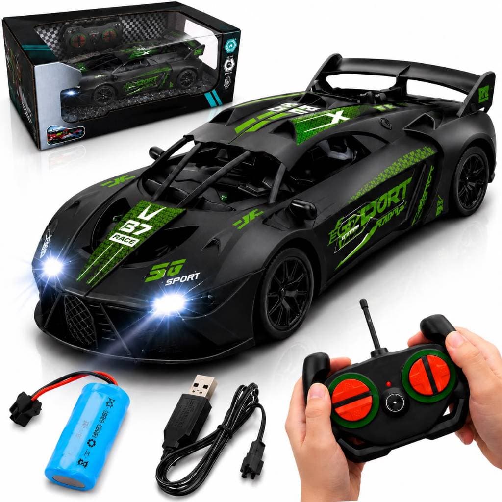 Carrinho de Controle Remoto Esportivo Recarregável Com Luzes Led Super Rápido