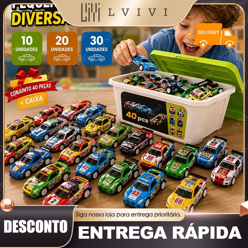 Kit de 10/20/30/40 Carrinhos de Brinquedo de Metal com Caixa Organizadora - Presente Perfeito para Aventuras e Diversão