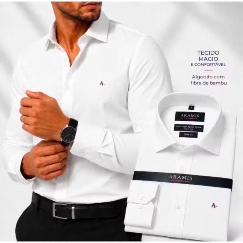 Camisa Social manga Longa A—ramis masculina slim fit lisa confortável casual não amassa