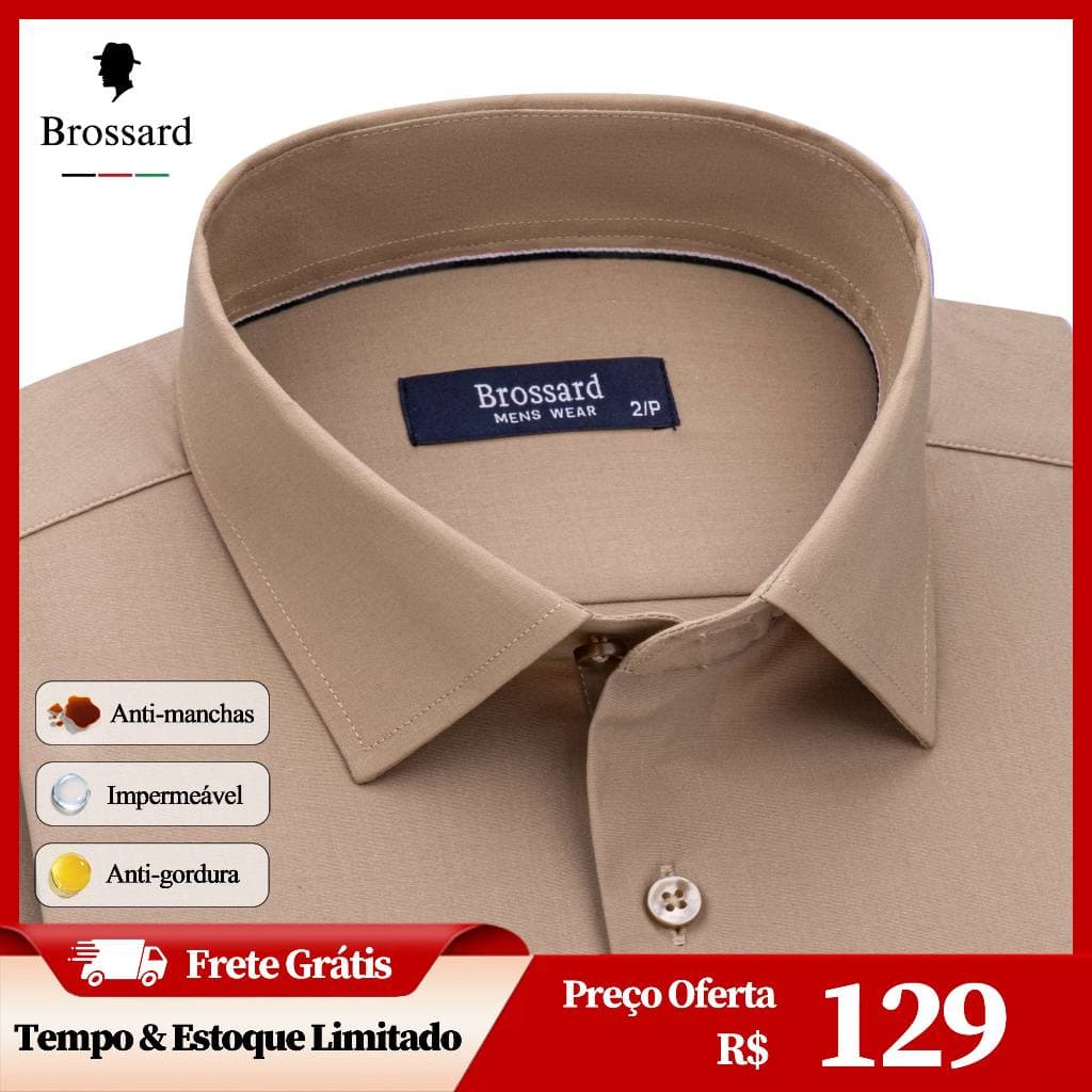 Camisa Social Masculina Slim Fit Tecido Impermeável de Fibra de Bambu Importada, Fresca e Respiráve