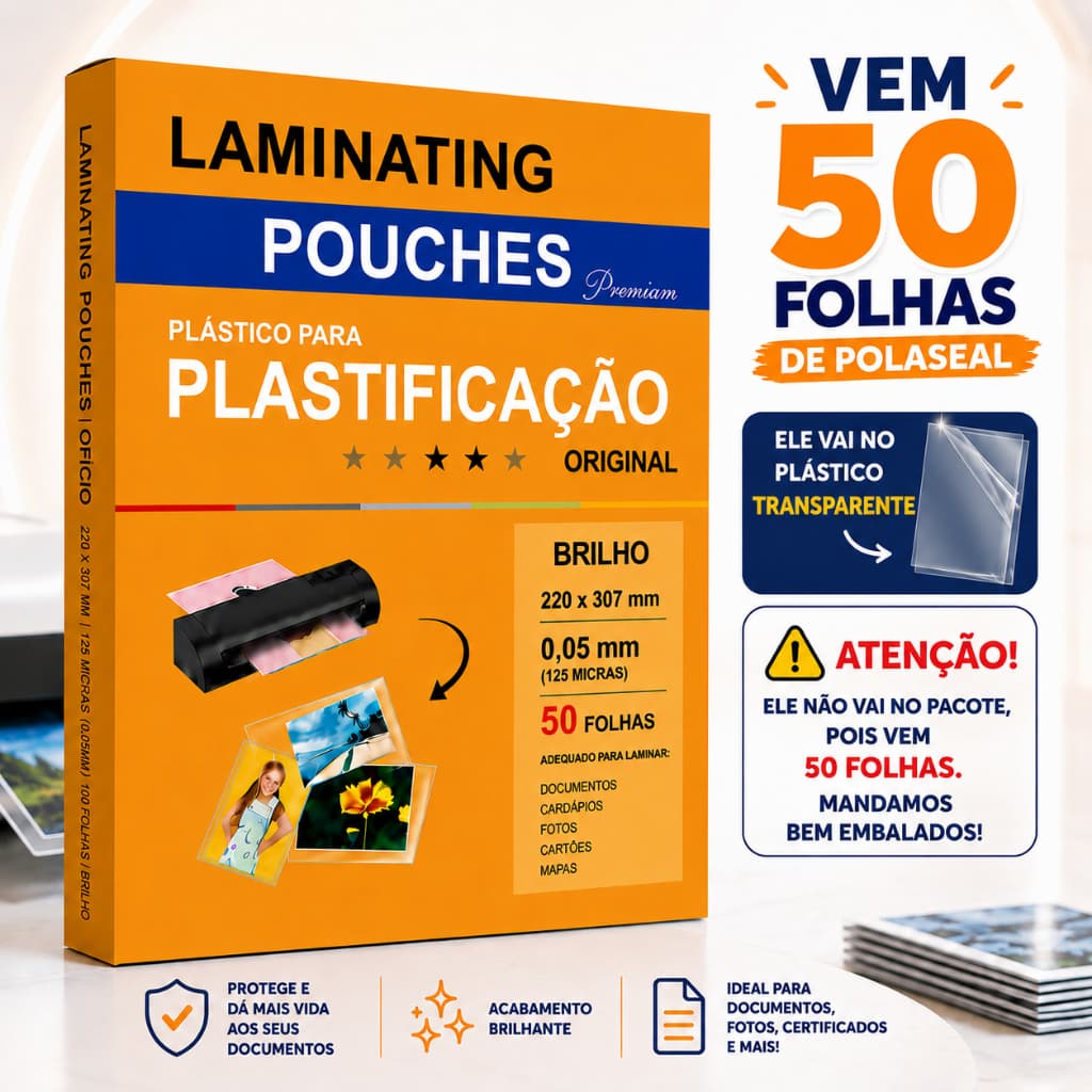 Plástico Para Plastificação Polaseal A4 0.05 Pouch Film 125 micras 50 Folhas 220x307
