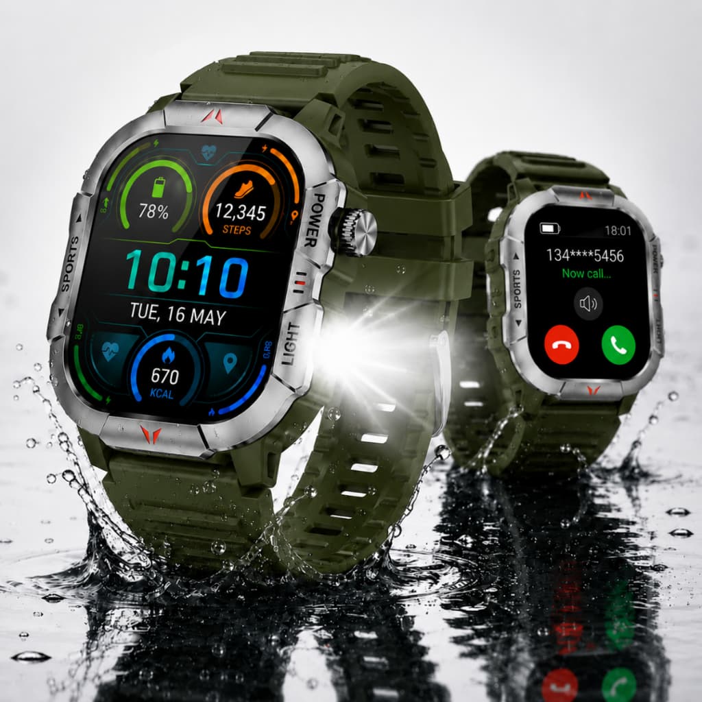 Relógio Smartwatch Militar Prova D'Água Bluetooth GPS Inteligente LED Esportivo Masculino Livre Verd