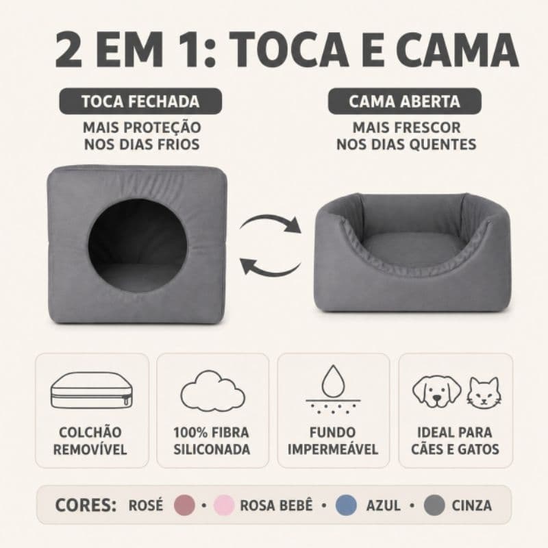 casinha toca cama lglu para cães e gato tamanho P,M,G fundo impermeável colchão removível linha Premium