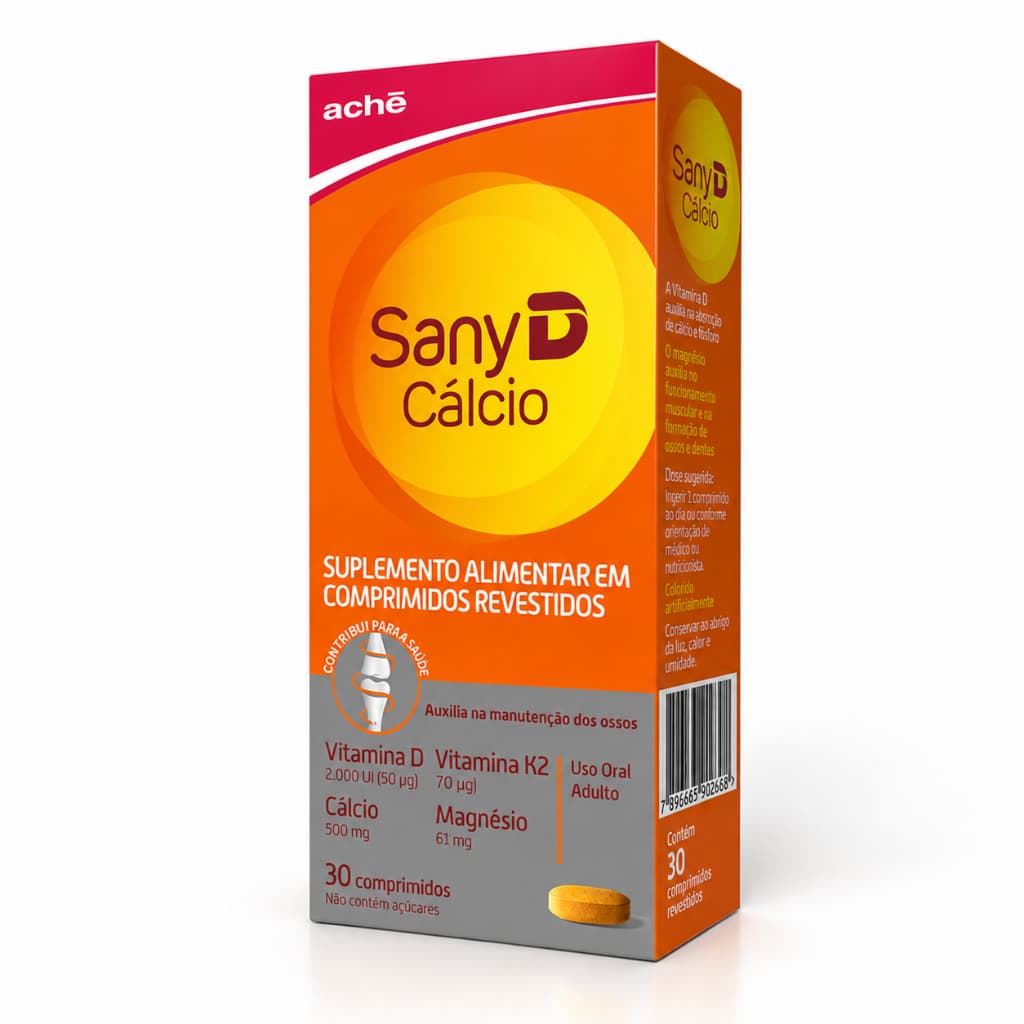 Suplemento Alimentar Sany D Cálcio 30 Comprimidos Ache Vitamina D Saúde Óssea
