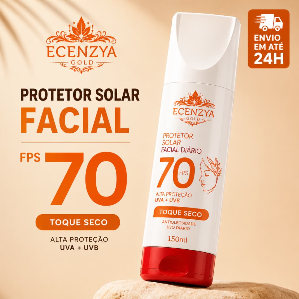 Protetor Solar Facial FPS 70 Toque Seco Imediato Antioleosidade Uso Diario UVA UVB 150ML