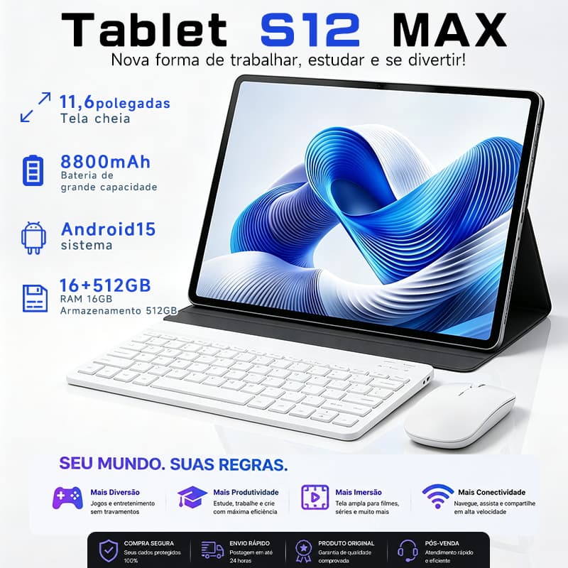 S12 Max Tablet Combo with Keyboard and Mouse | 16GB RAM 512GB | 11.6" HD screen | 8800mAh battery | Android 15