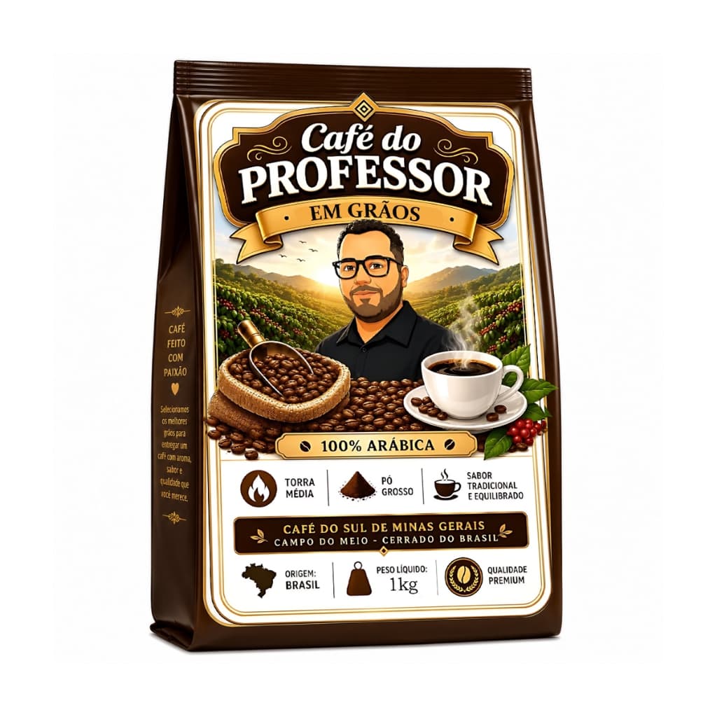 Café do Professor em Grãos 1kg Torrado Premium Café Fresco Aromático