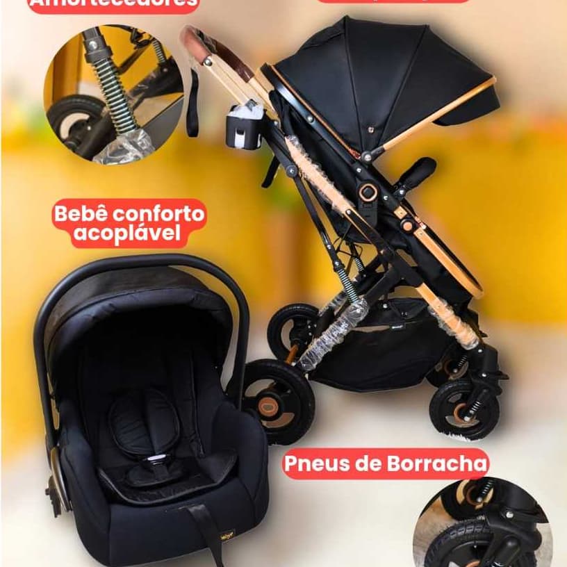 Kit Carrinho de bebê Mousés Multifuncional europeu+ Bebê conforto Acoplável, Amortecedores, completo