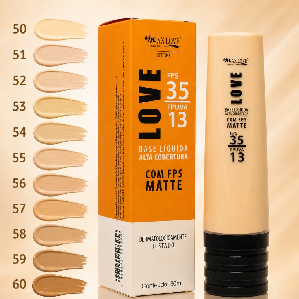 Base Líquida Matte Alta Cobertura Max Love FPS35 Maquiagem