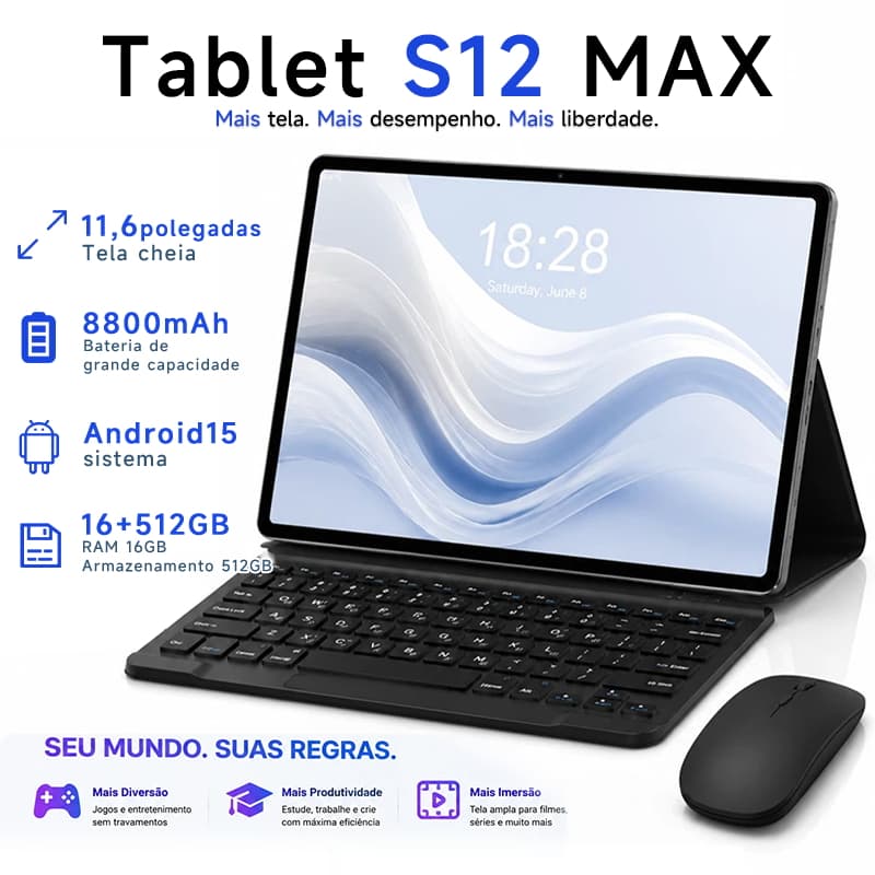Tablet S12 Max 16GB+512GB Android 15 with 11.6" IPS screen and 120Hz refresh rate, 5G/4G WiFi