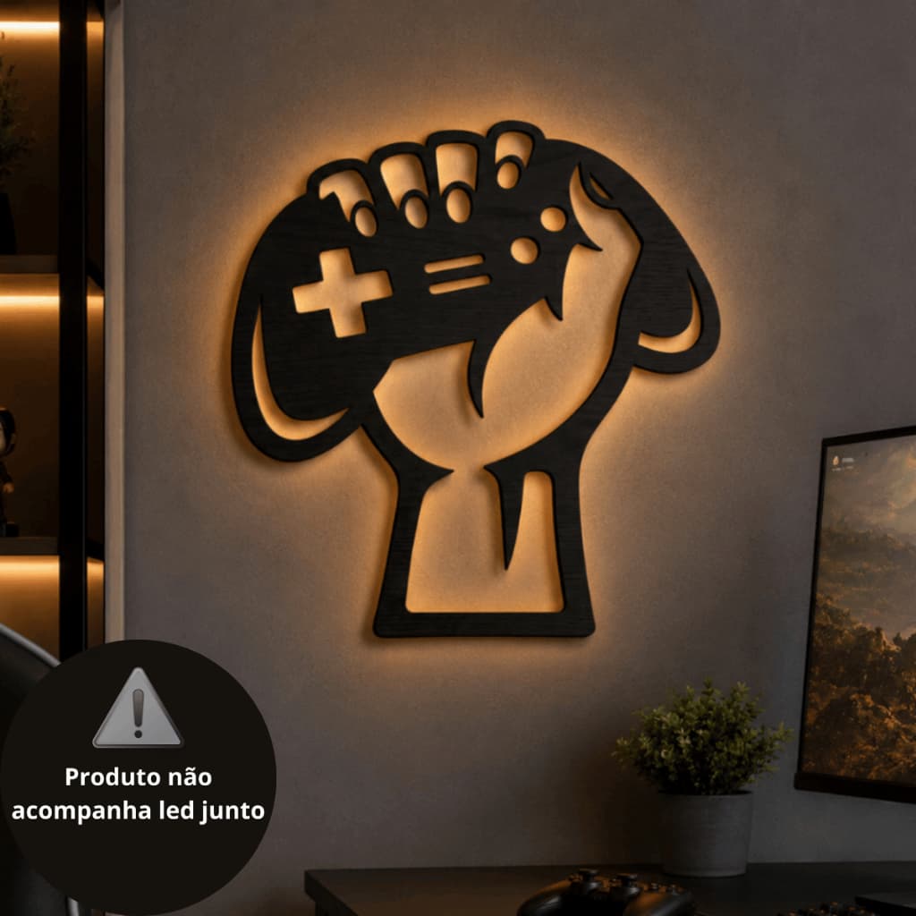 Quadro Decorativo Jogador Controle Gamer MDF Vazado Decoração Videogame