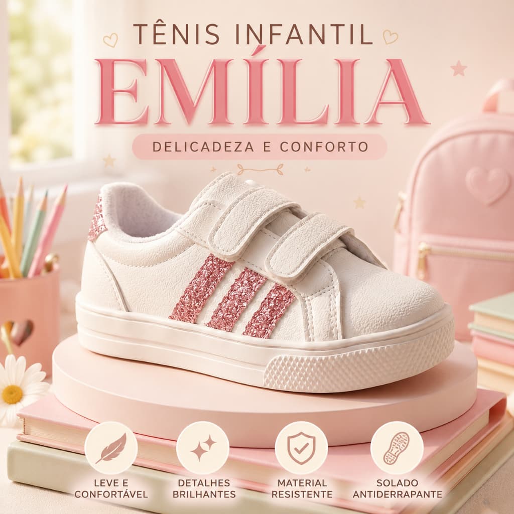 Tênis Infantil Menina Escolar Casual Glitter Confortável – Sandálias Emília