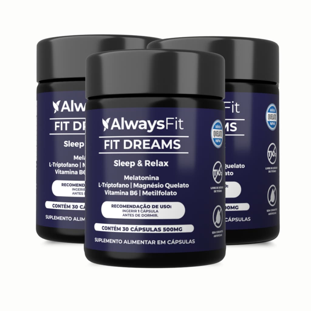 FitDreams® AlwaysFit  | Melatonina + Magnésio + L-Triptofano + Vitaminas B6 e B9 (Metilfolato)| 30 Cápsulas - 3 Unidades