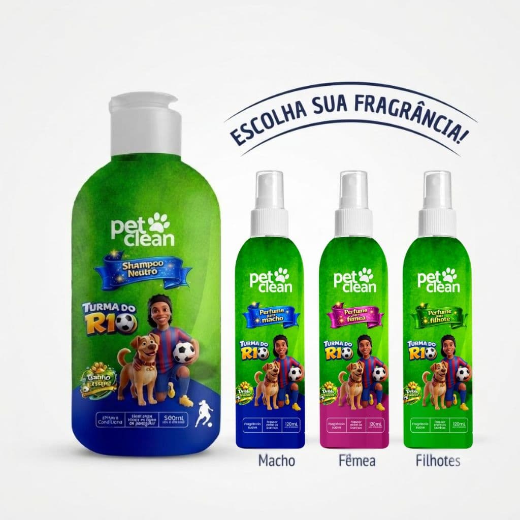 Kit Shampoo Neutro e Perfume para Cães e Gatos Pet Clean e Turma do R10