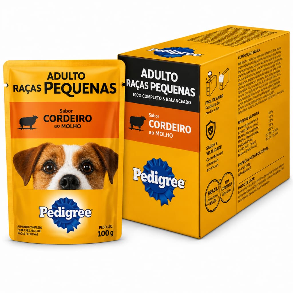 Kit 18 Pedigree Sachê Cordeiro ao Molho 100g Ração para Cachorro Adulto Raças Pequenas