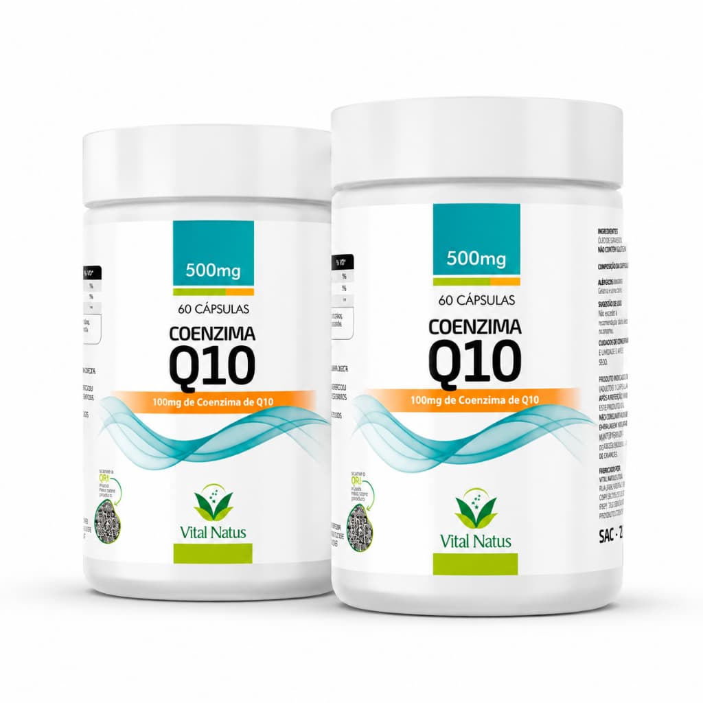 Kit 2 Coenzima Q10 500mg Vital Natus 120 Cápsulas Ubiquinona + Vitamina E Suplemento Alimentar