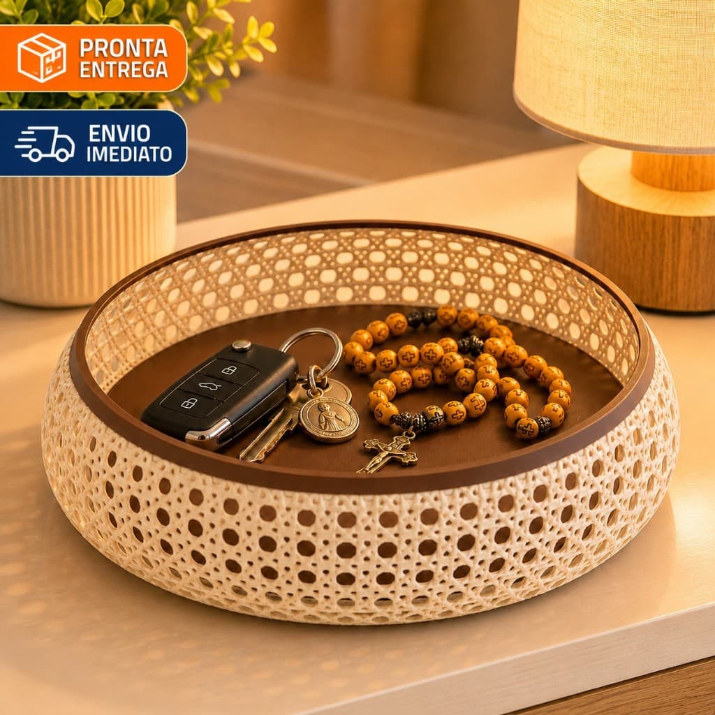 Organizador Cesto Porta Objeto Decorativo Rattan Moderno Decoração Sala Banheiro Quarto