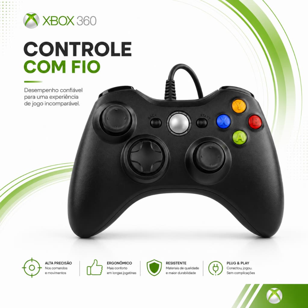 Controle Xbox 360 com Fio USB para PC Notebook Premium