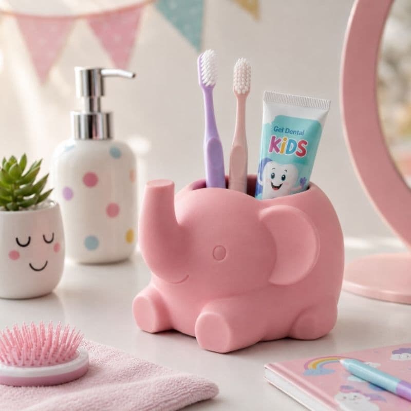 Porta Objetos Elefantinho Organizador Infantil Multiuso Para Canetinhas Escova de Dente Bebê Banheiro Quarto